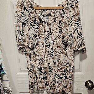 Catherines Black and Tan Leaf Print Blouse